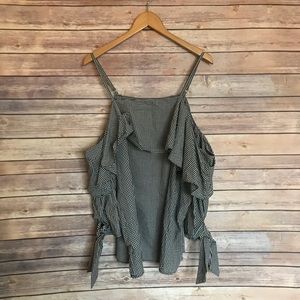 💕Love J gingham white black tie off shoulder top